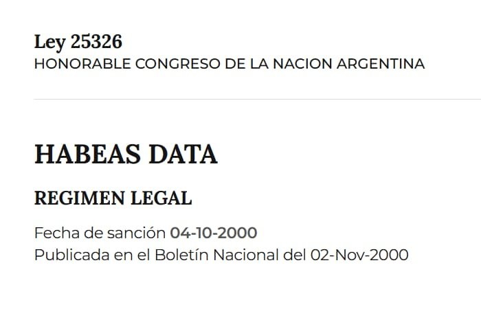 Documentos legales sobre la Ley 25.326 de Protección de Datos Personales.<br />
