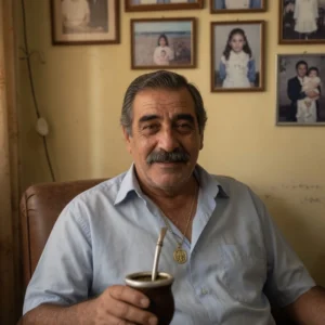 Cliente que contrató a un abogado laboral para resolver un problema laboral, fotografiado en su hogar tomando mate