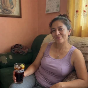 Clienta que contrató a un abogado penal disfrutando de un momento de tranquilidad en su sala de estar