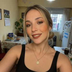 Mujer sonriente en su cocina que contrató al estudio Sánchez Ferré como abogado migratorio tras sufrir un accidente.