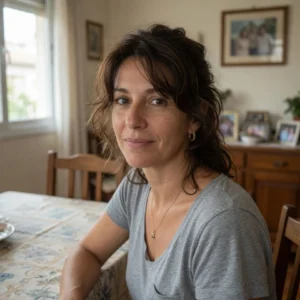Mujer en el comedor de su hogar, esta mujer contrató al Estudio Sanchez Ferre. Consultó buscando un abogado para que le ayuden con su pequeña empesa de reciclaje.