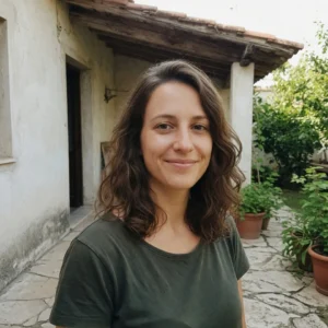 Mujer en un patio con plantas, representando a una persona que resolvió un problema de cobertura médica.
